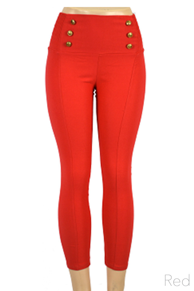 Women's Button Detail Stretch Pants – Fuchsia — pants photo 4
