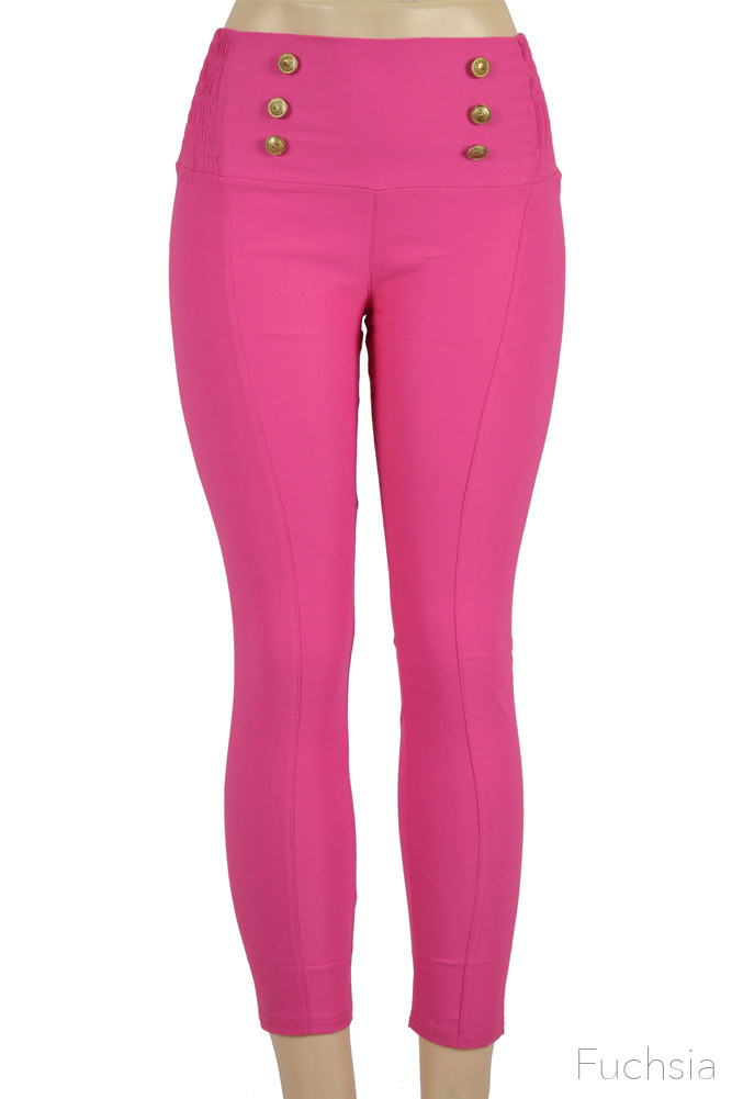 Women's Button Detail Stretch Pants – Fuchsia in Fuchsia by BURACQ