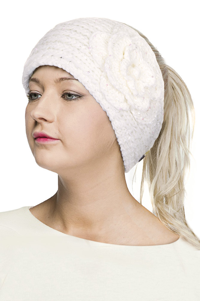 Women's Crochet Flower Ponytail Knit Headband — headband photo 7