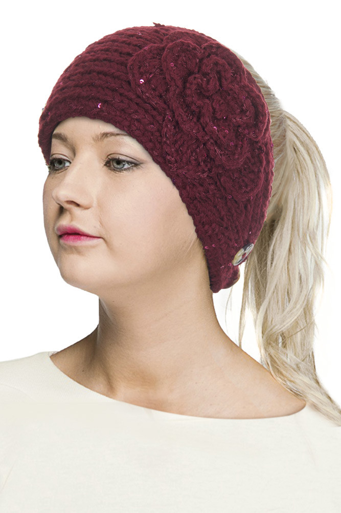 Women's Crochet Flower Ponytail Knit Headband — headband photo 5