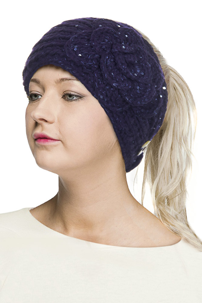 Women's Crochet Flower Ponytail Knit Headband — headband photo 8