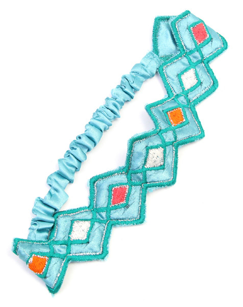 Women's Embroidered Stretch Headband – Style JH0042-TURQUOISE by BURACQ