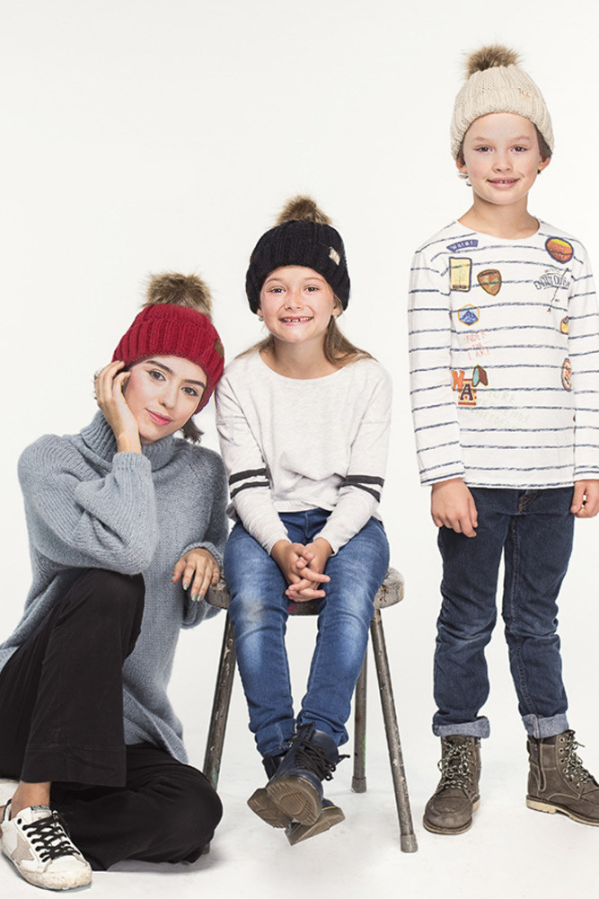 Kids Cable Knit Faux Fur Pom Pom Beanie Set — beanie photo 2