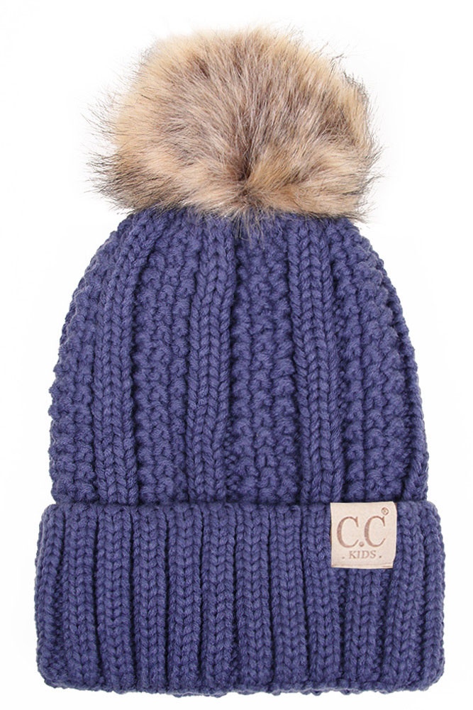 Kids Cable Knit Faux Fur Pom Pom Beanie Set — beanie photo 4