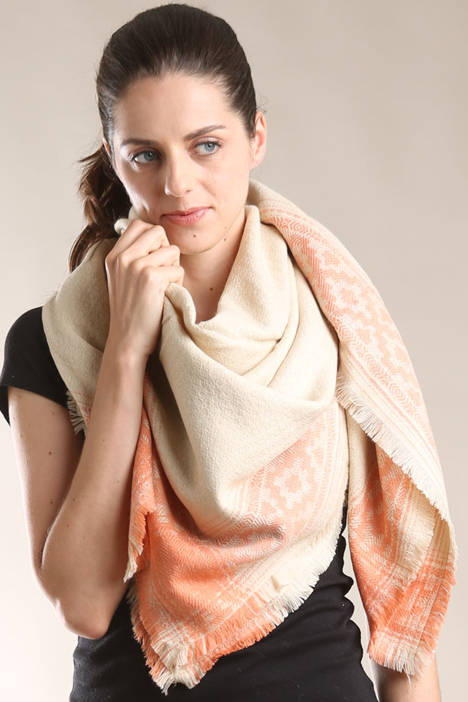 Women's Ombre Square Blanket Scarf – Coral — scarf photo 5