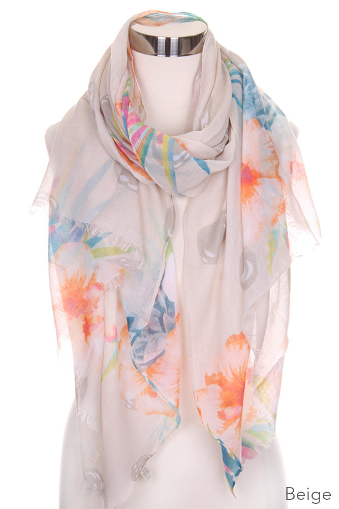 Women's Watercolor Print Oblong Scarf — scarf photo 2