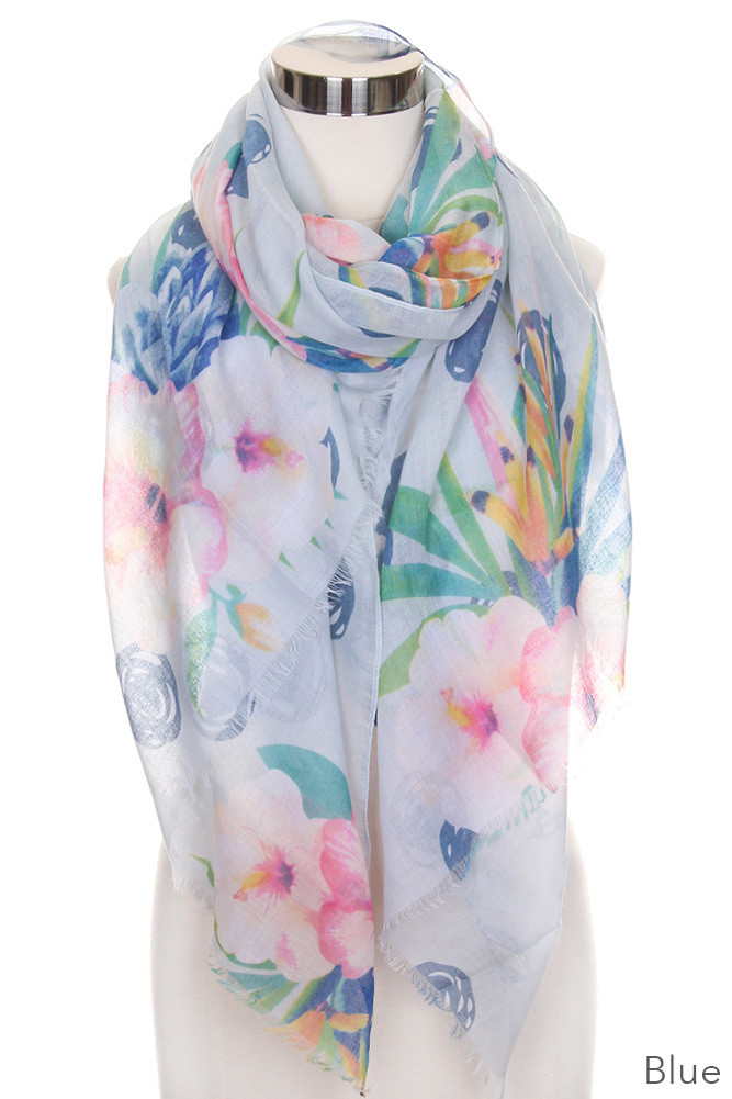 Women's Watercolor Print Oblong Scarf — scarf photo 3