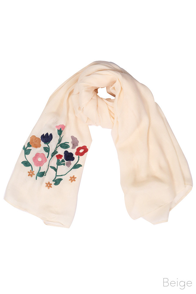 Women's Floral Embroidered Oblong Scarf — scarf photo 3