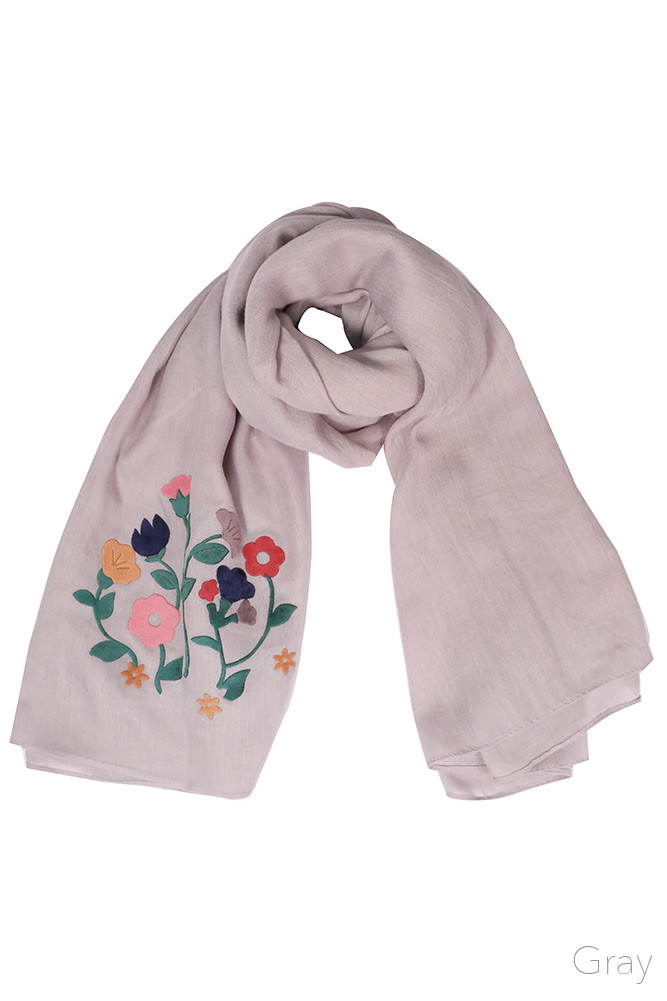 Women's Floral Embroidered Oblong Scarf — scarf photo 5