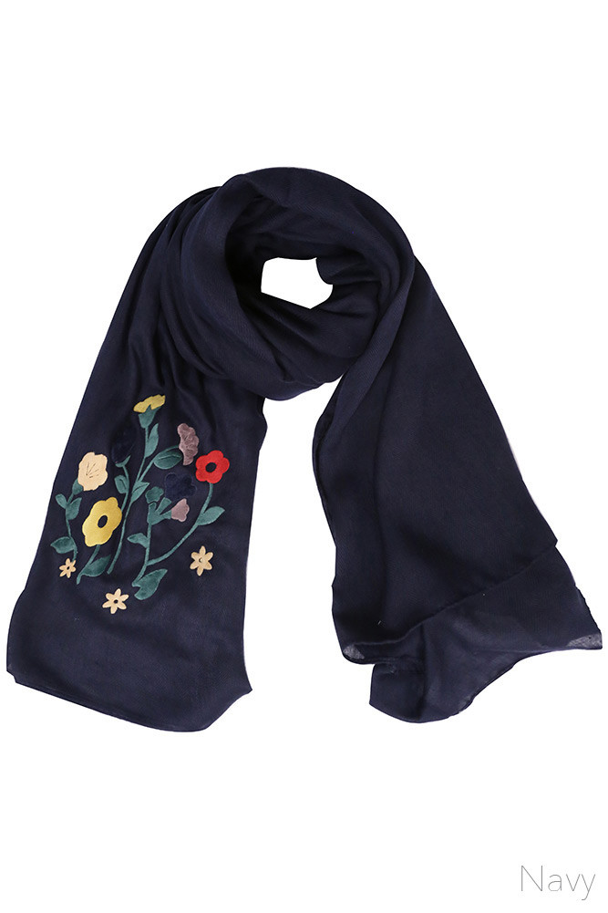 Women's Floral Embroidered Oblong Scarf — scarf photo 7
