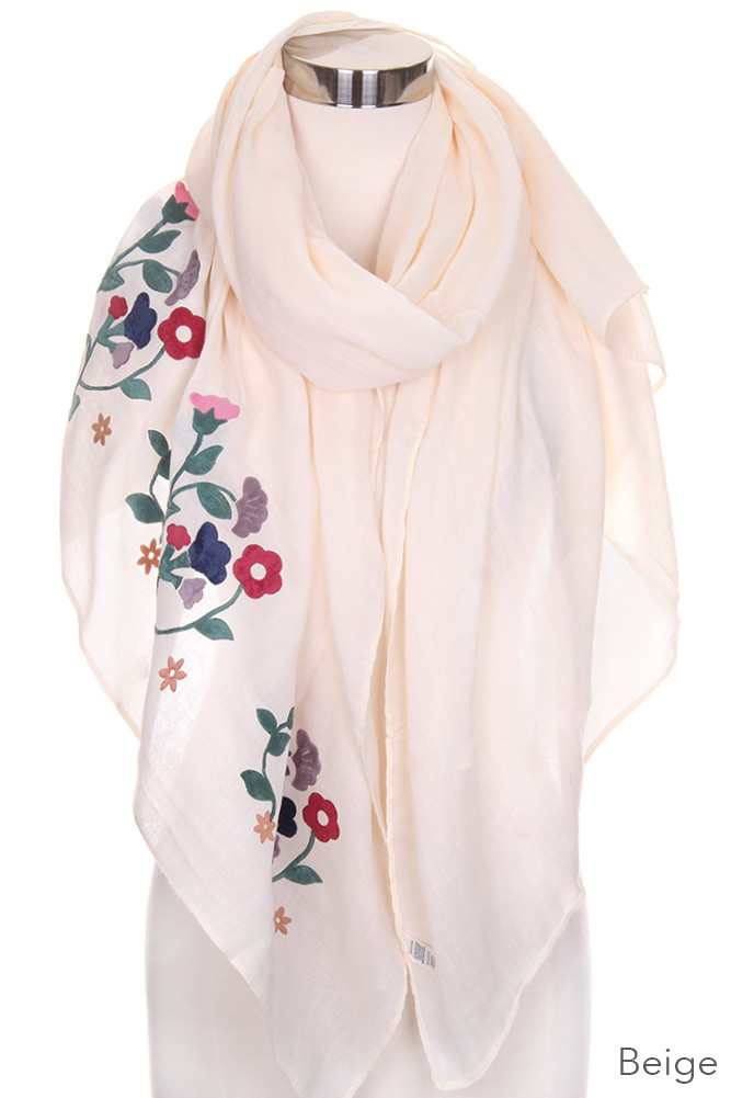 Women's Floral Embroidered Oblong Scarf — scarf photo 2