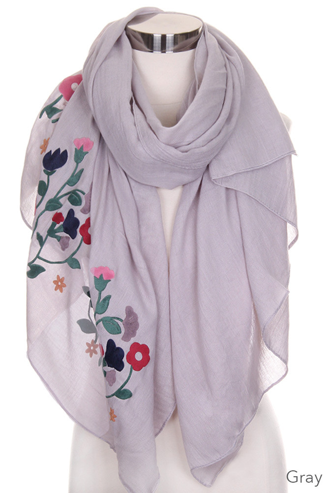 Women's Floral Embroidered Oblong Scarf — scarf photo 4