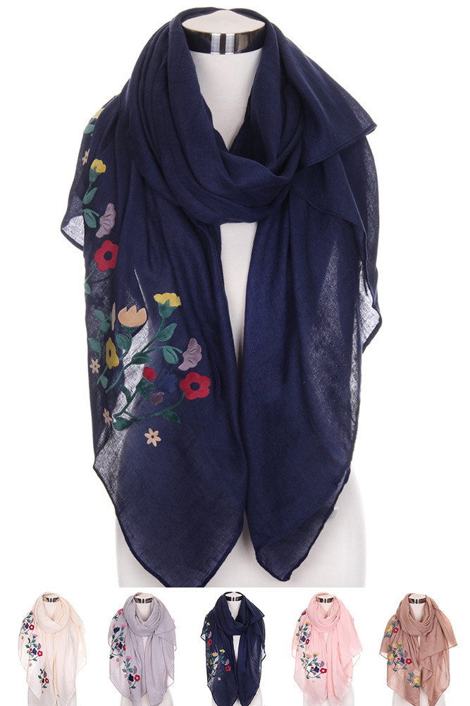 Women's Floral Embroidered Oblong Scarf by BURACQ