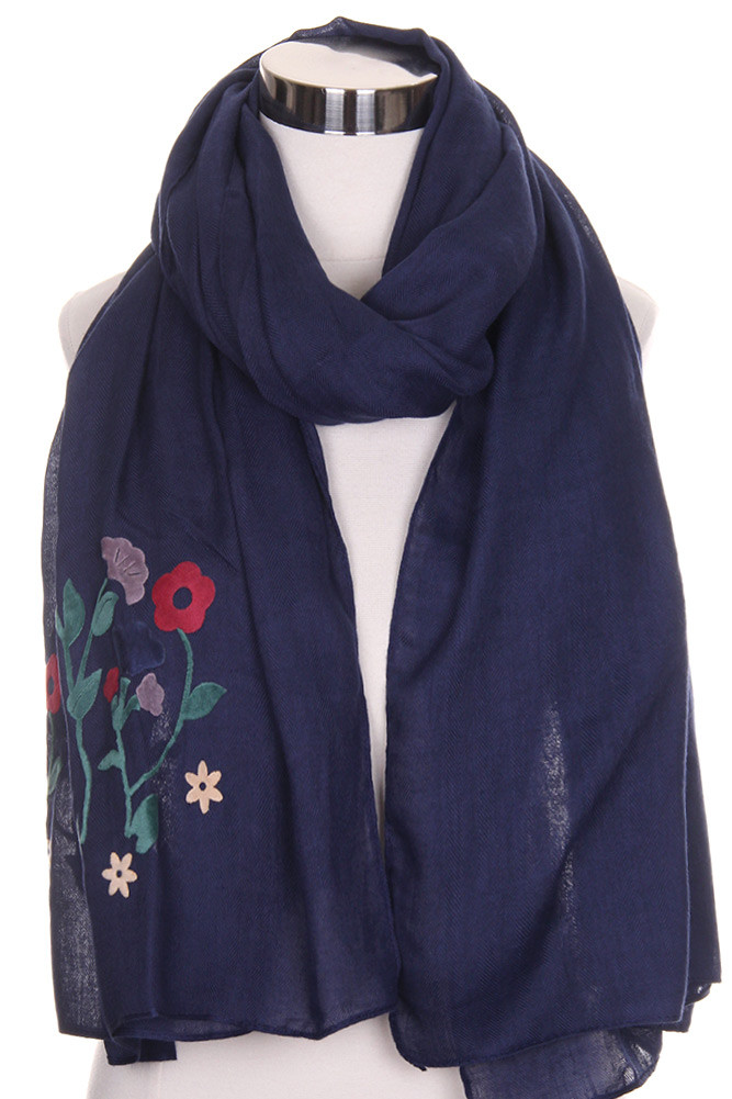 Women's Floral Embroidered Oblong Scarf — scarf photo 8