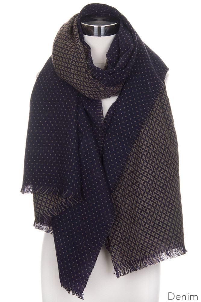 Women's Two-Tone Knit Oblong Scarf – Denim — scarf photo 3