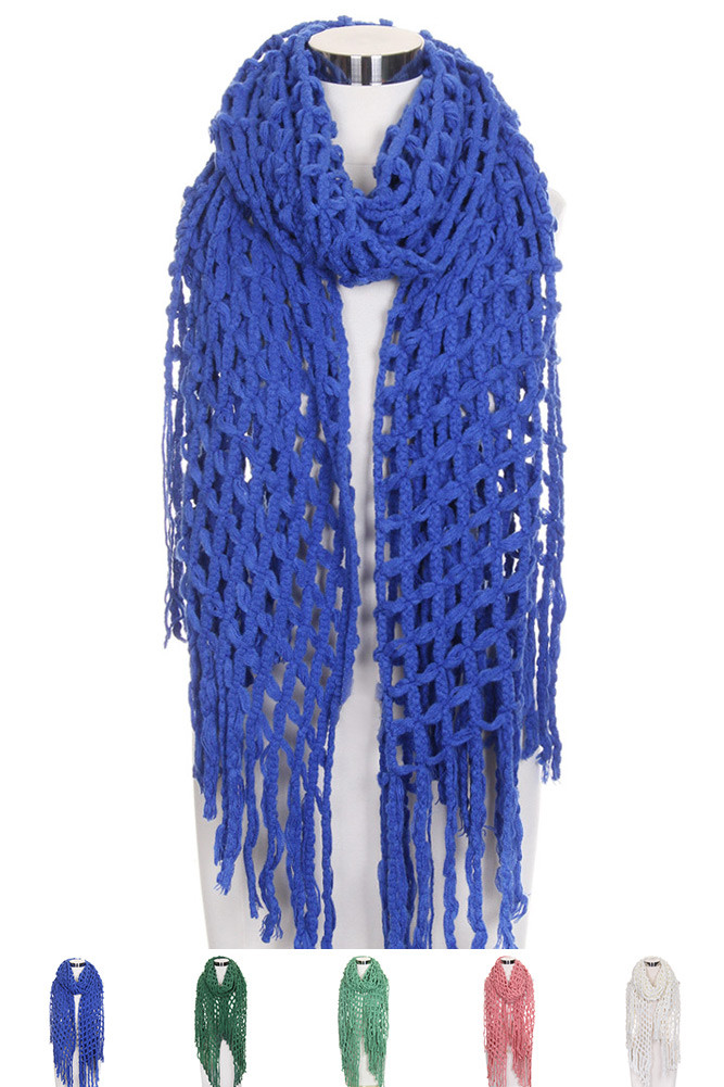 Women's Open Knit Fringe Oblong Scarf – Style LOF3061 by BURACQ