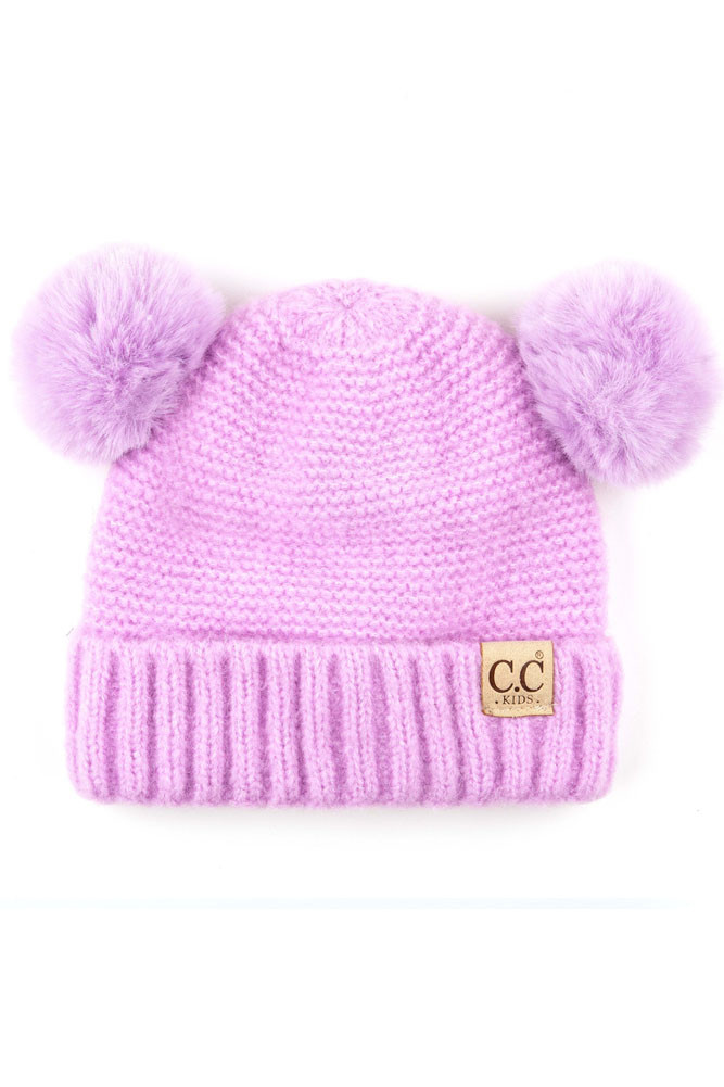 Kids Double Pom Pom Ribbed Knit Beanie — beanie photo 6