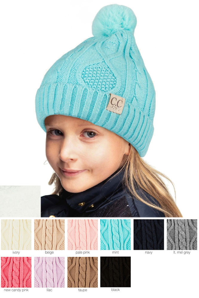 Kids Ribbed Knit Pom Pom Beanie by BURACQ