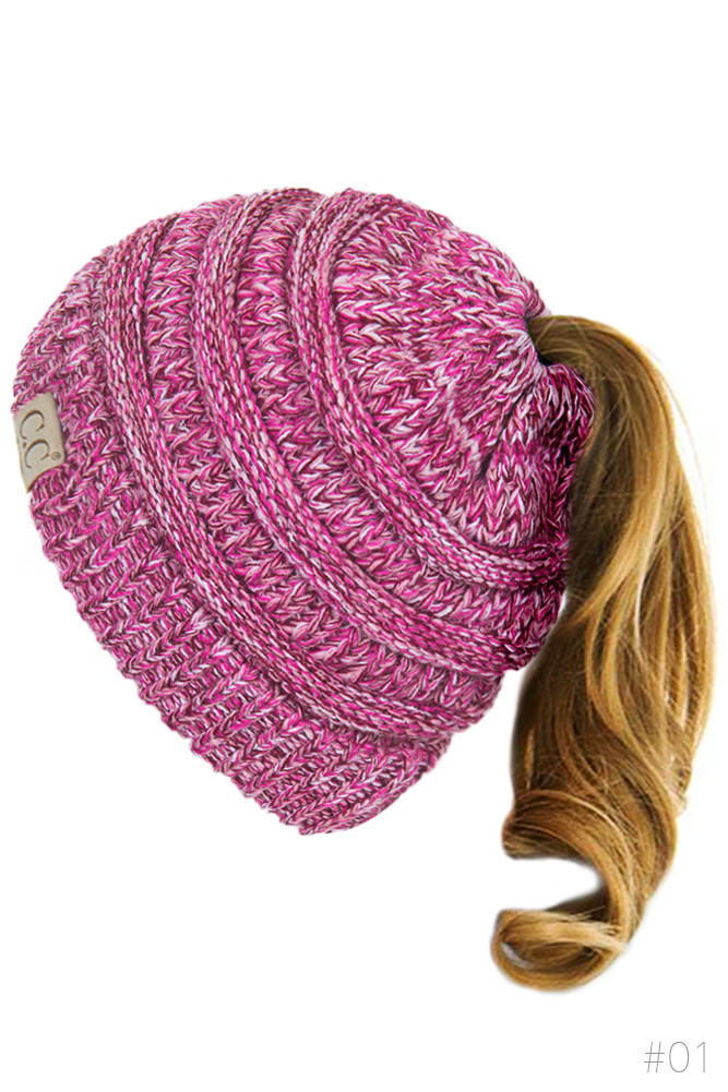 Kids Confetti Knit Ponytail Beanie with Sherpa Lining — beanie photo 2