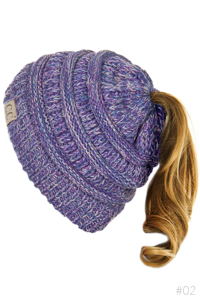 Kids Confetti Knit Ponytail Beanie with Sherpa Lining — beanie photo 3