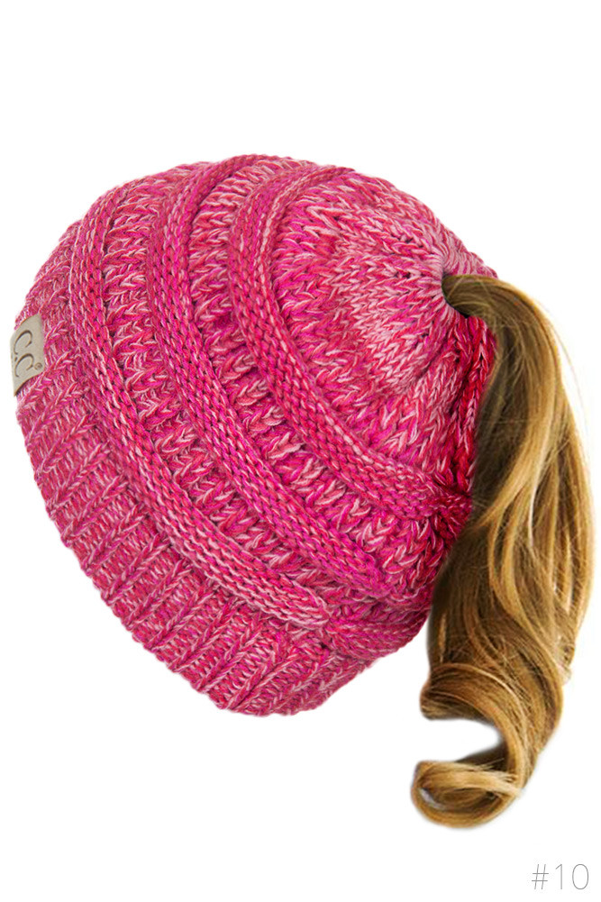 Kids Confetti Knit Ponytail Beanie with Sherpa Lining — beanie photo 4