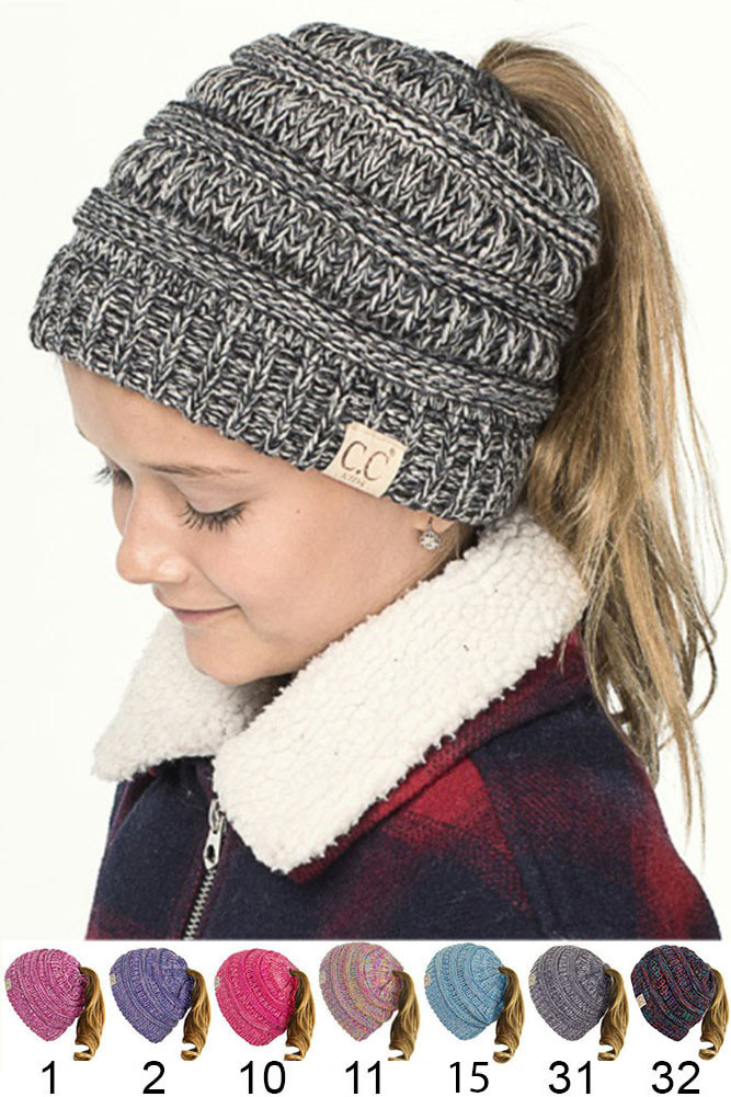 Kids Confetti Knit Ponytail Beanie with Sherpa Lining by BURACQ