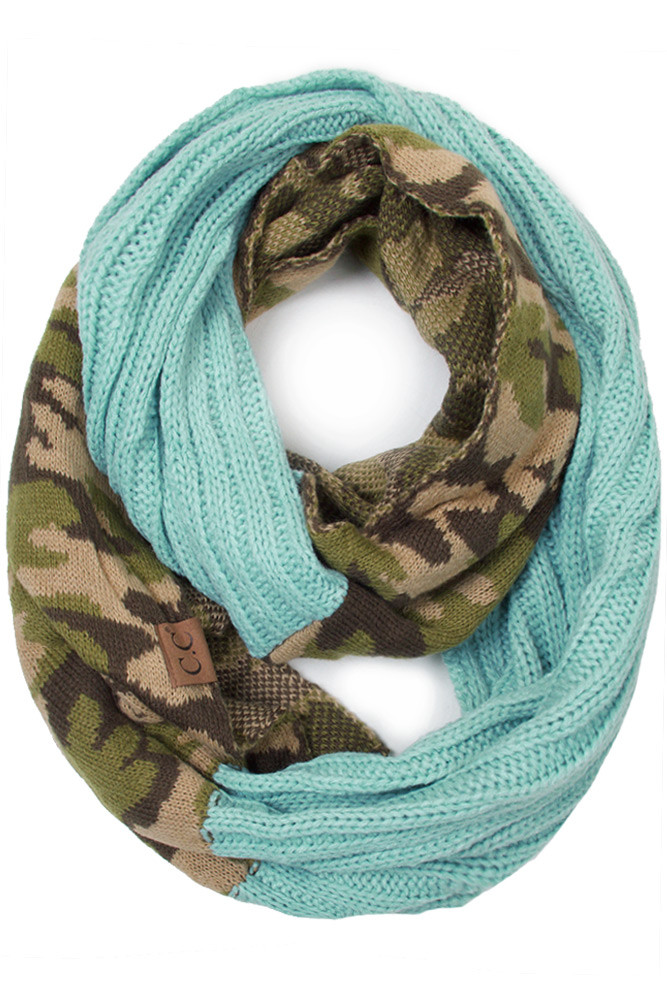 Women's Camo Print Knit Infinity Scarf in Mint
