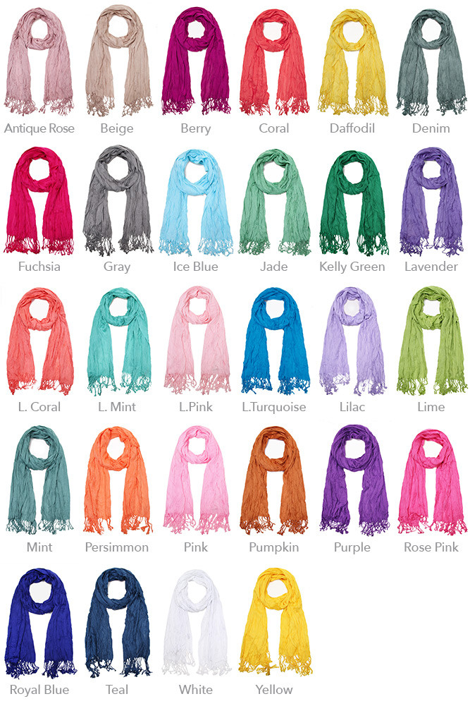 Women's Solid Crinkle Fringe Scarf — scarf photo 2