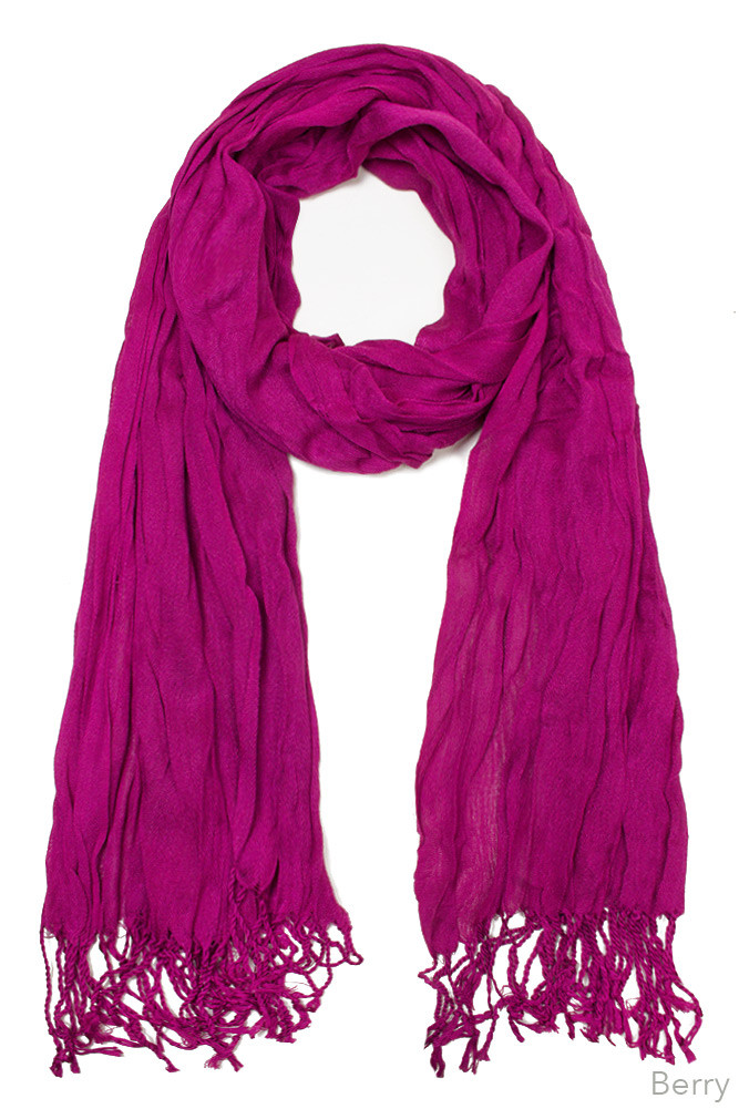 Women's Solid Crinkle Fringe Scarf — scarf photo 6
