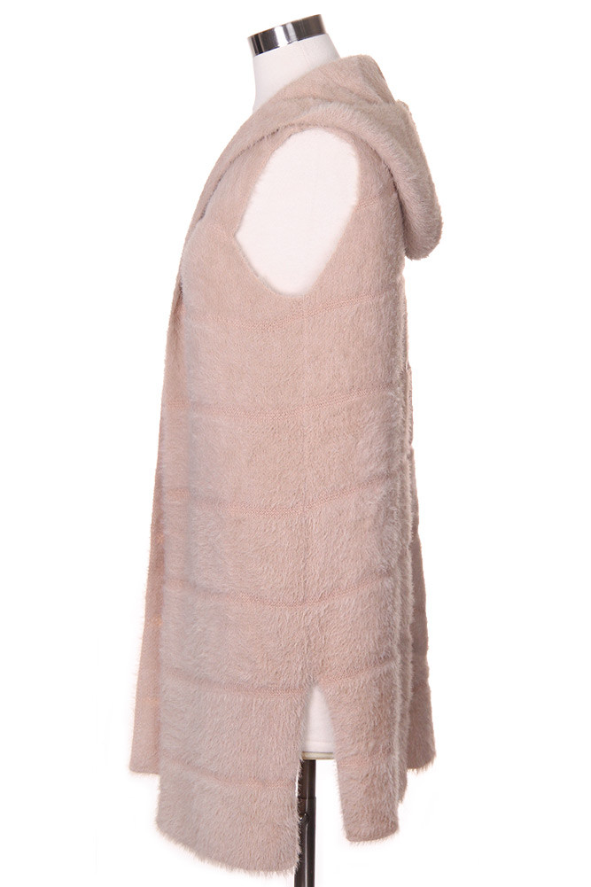 Women's Hooded Sherpa Long Vest in Beige