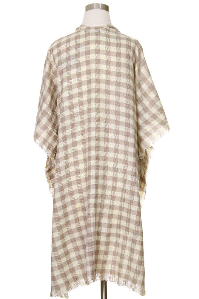 Women's Gingham Check Kimono in Beige