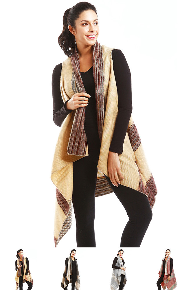 Women's Two-Tone Knit Long Vest – Style LOF778 — vest photo 8