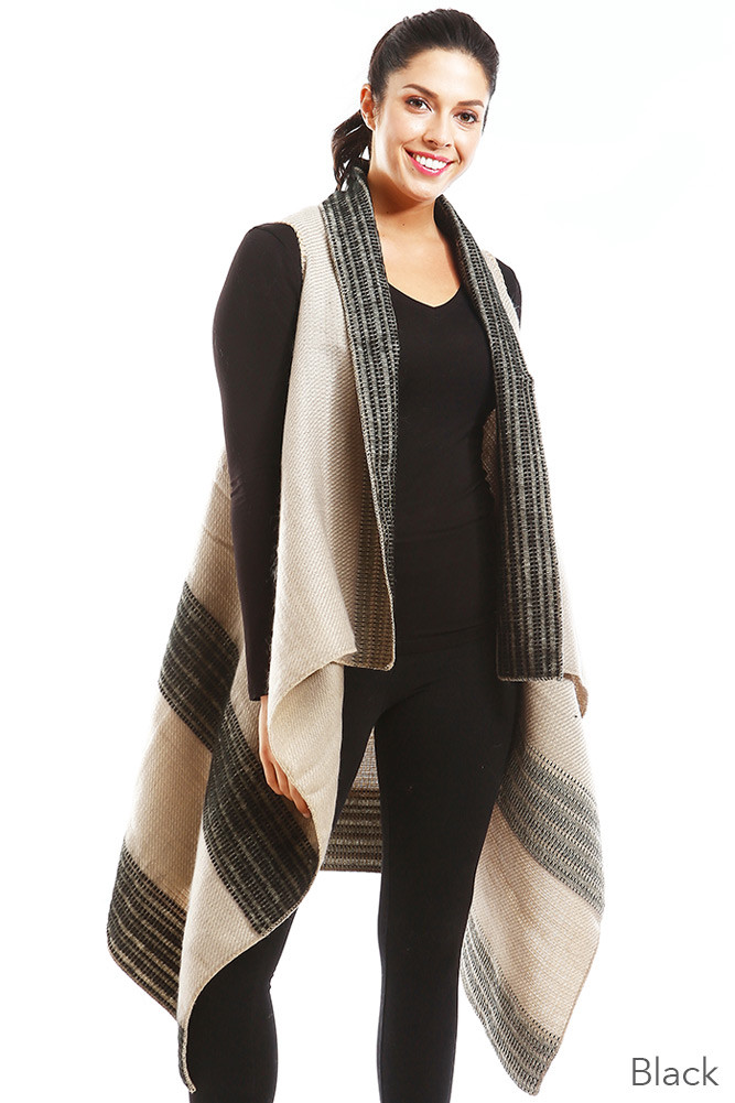 Women's Two-Tone Knit Long Vest – Style LOF778 — vest photo 4