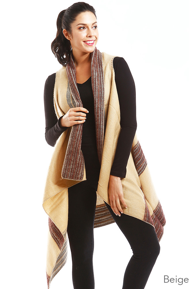 Women's Two-Tone Knit Long Vest – Style LOF778 — vest photo 3