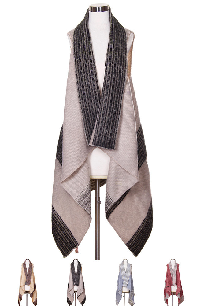 Women's Two-Tone Knit Long Vest – Style LOF778 by BURACQ