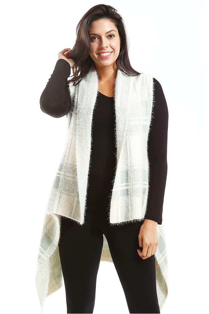 Women's Plaid Knit Long Vest – Style LOF772 — vest photo 4