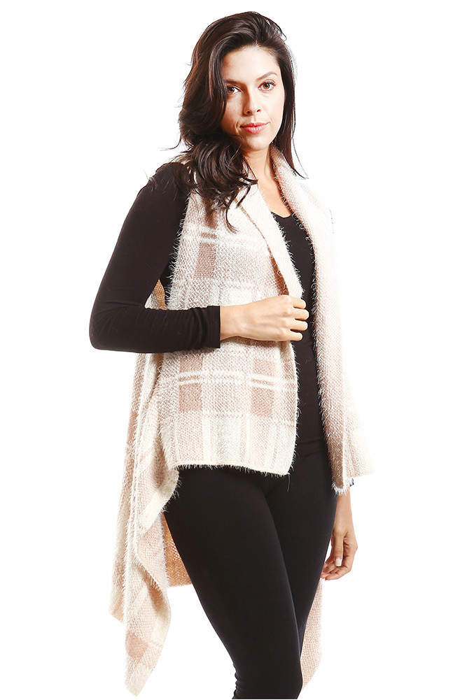 Women's Plaid Knit Long Vest – Style LOF772 — vest photo 7