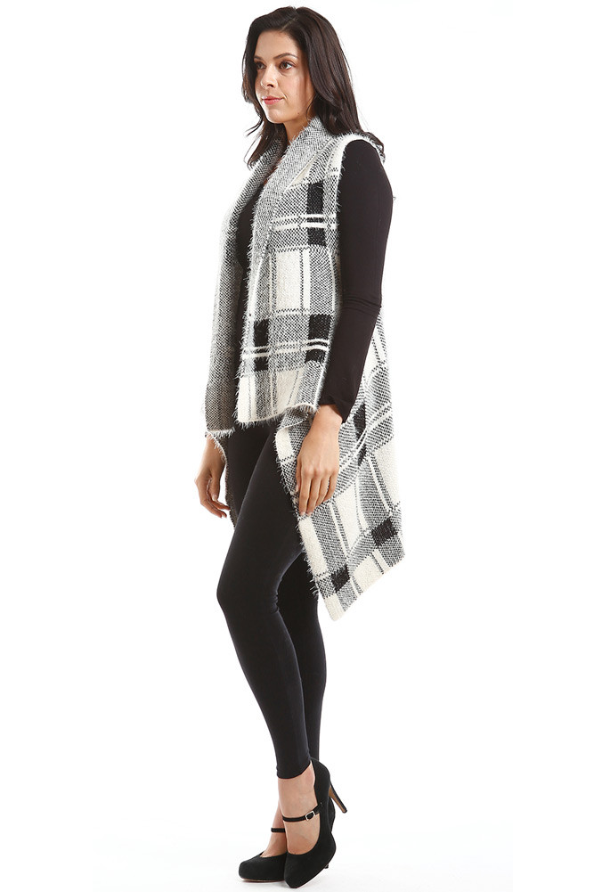 Women's Plaid Knit Long Vest – Style LOF772 — vest photo 8