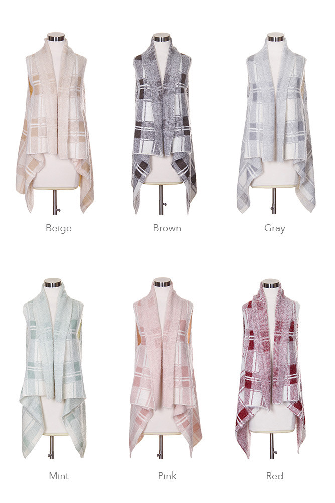 Women's Plaid Knit Long Vest – Style LOF772 — vest photo 2