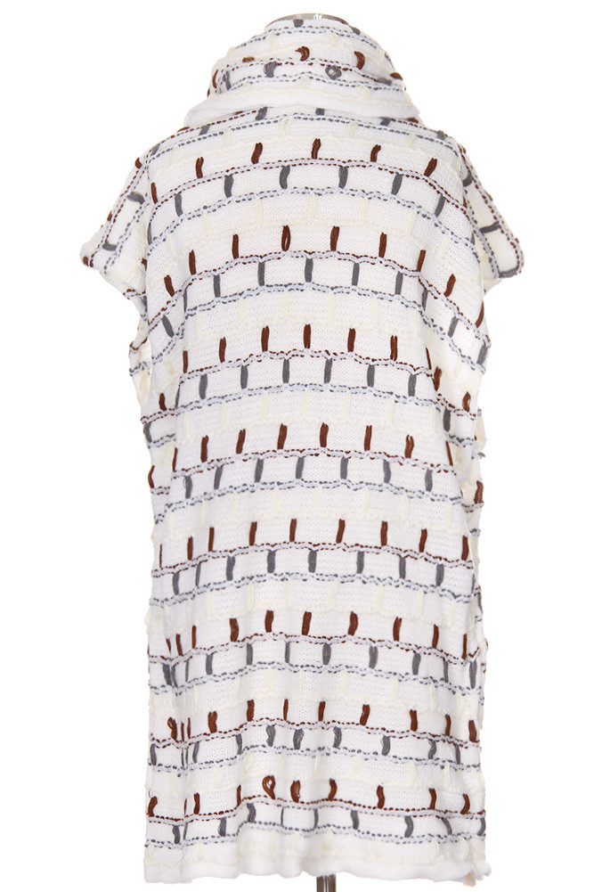 Women's Pattern Knit Turtleneck Poncho – Style LOF567 in Ivory