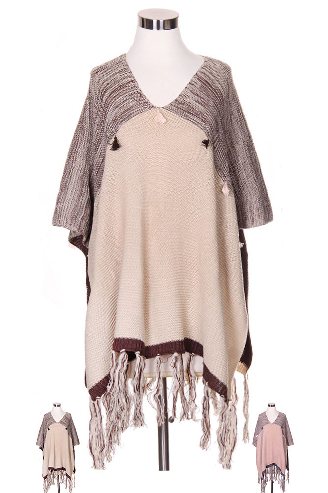 Women's Button Shoulder Fringe Shawl – Style LOF387 by BURACQ