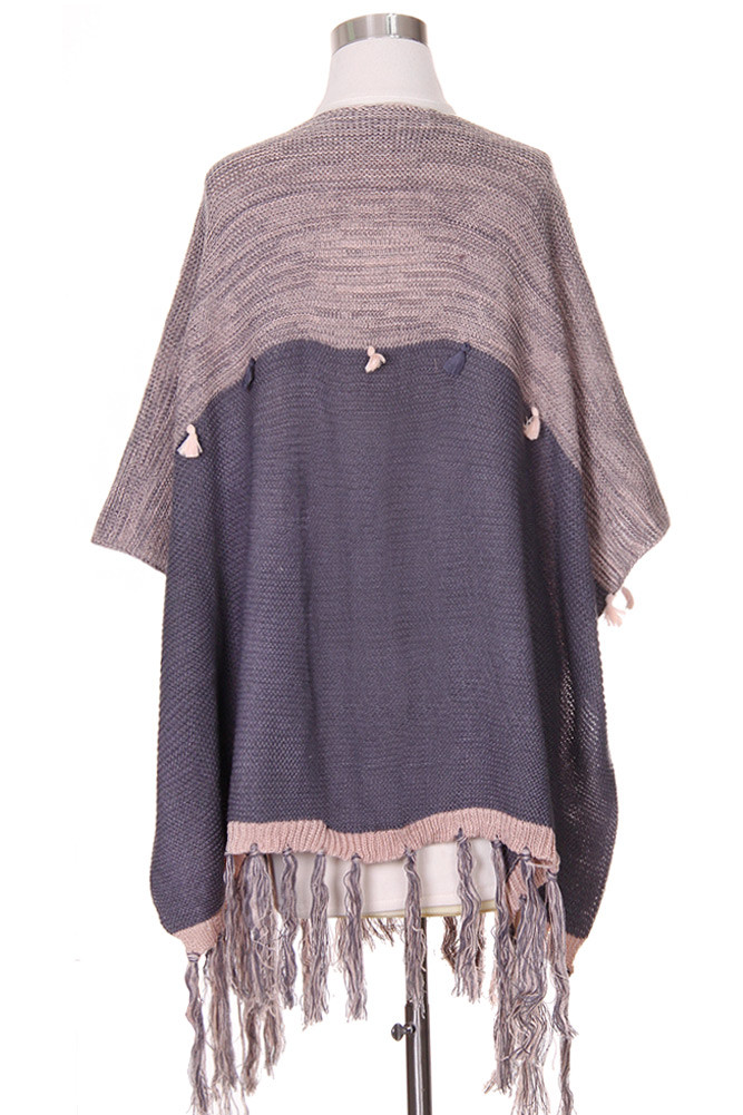 Women's Button Shoulder Fringe Shawl – Style LOF387 in Pink