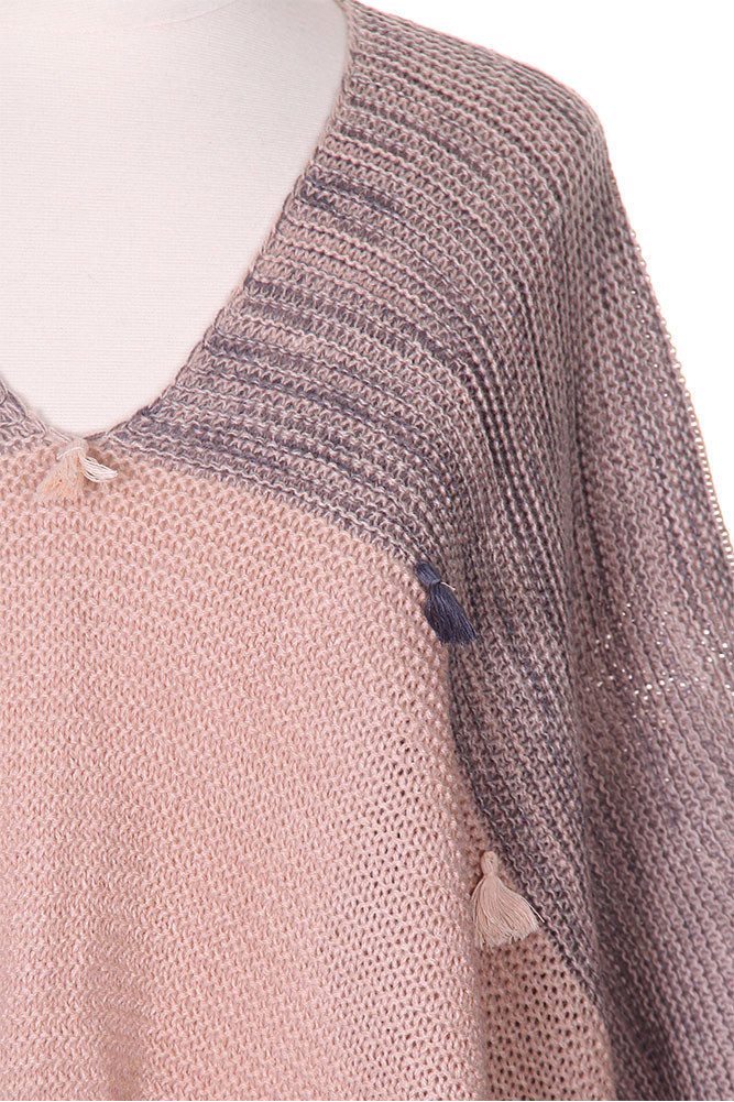 Women's Button Shoulder Fringe Shawl – Style LOF387 in Pink