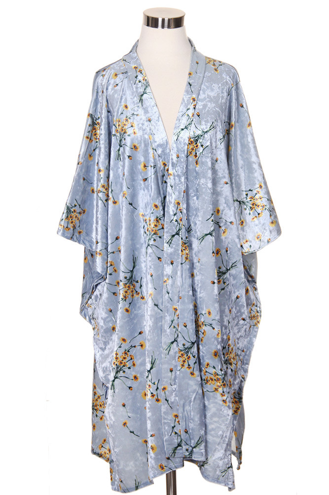 Women's Floral Print Kimono Wrap in Light Blue