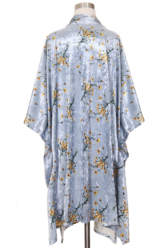 Women's Floral Print Kimono Wrap in Light Blue