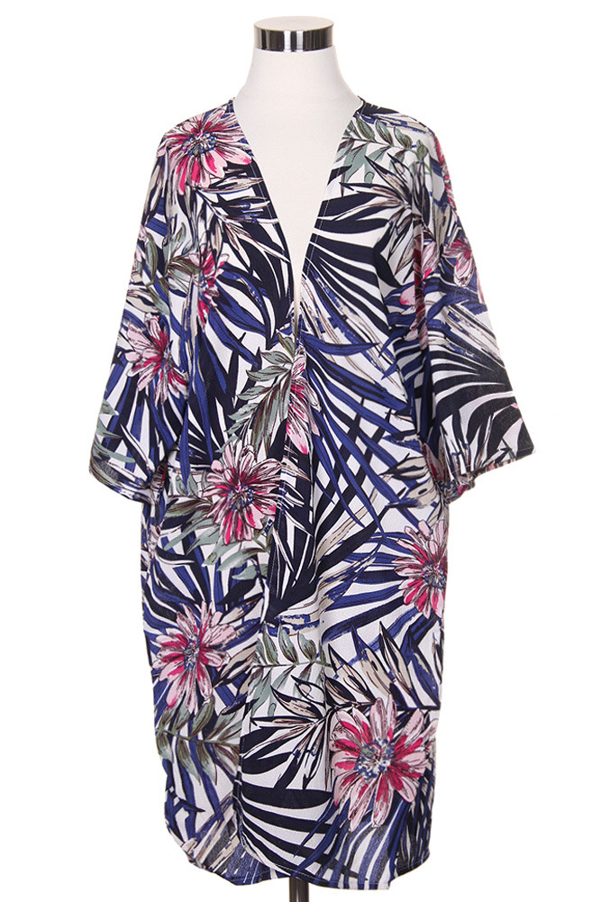 Women's Tropical Leaf Print Kimono Wrap – Style LOF711 by BURACQ