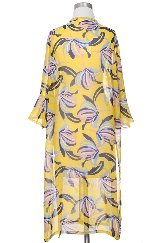 Women's Leaf Print Long Kimono — kimono photo 8