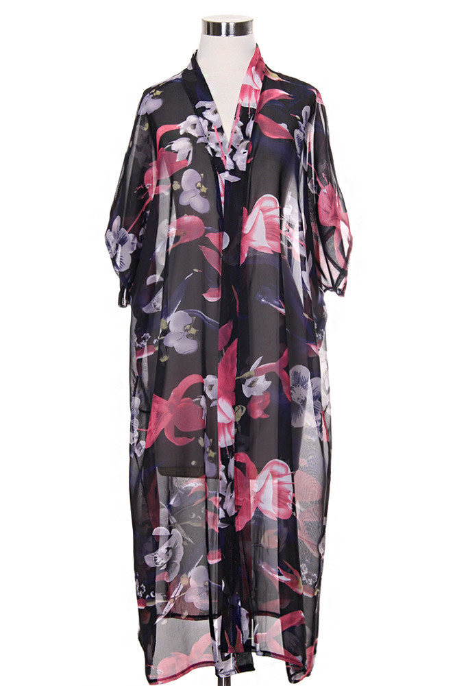 Women's Floral Print Sheer Long Wrap – Style FSV30046 by BURACQ