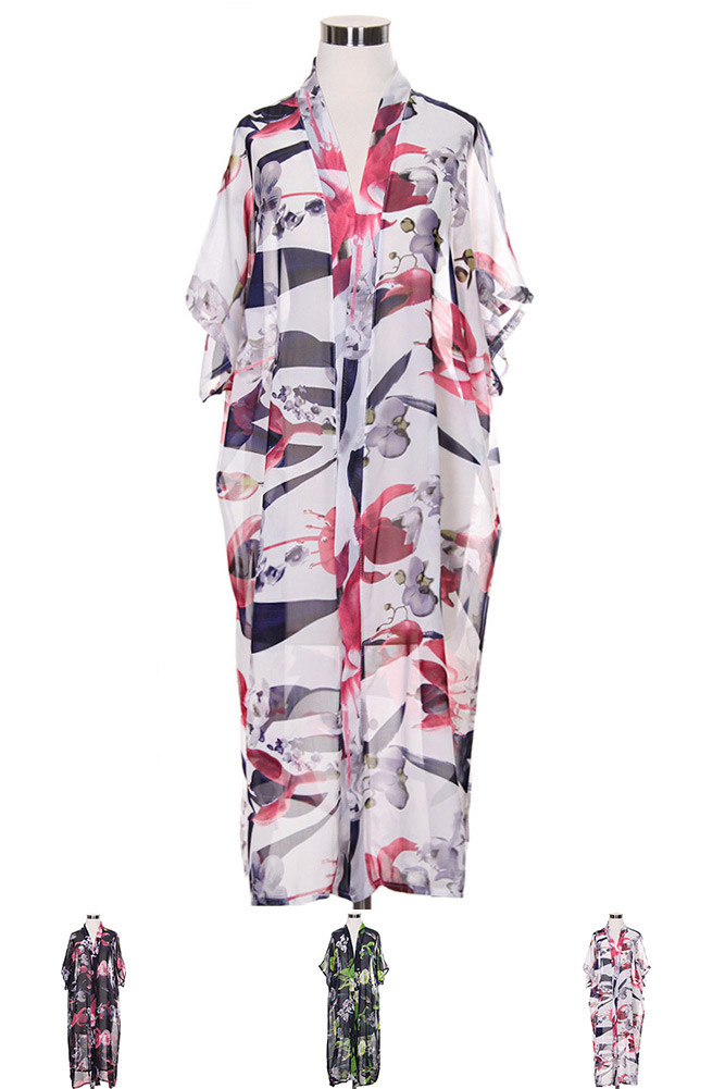 Women's Floral Print Sheer Long Wrap – Style FSV30046 — clothing piece photo 2