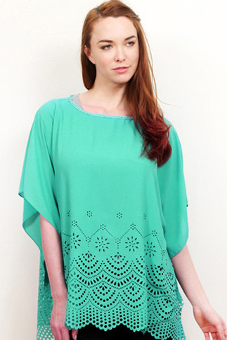 Women's Lace Hem Sheer Poncho Top — poncho photo 3